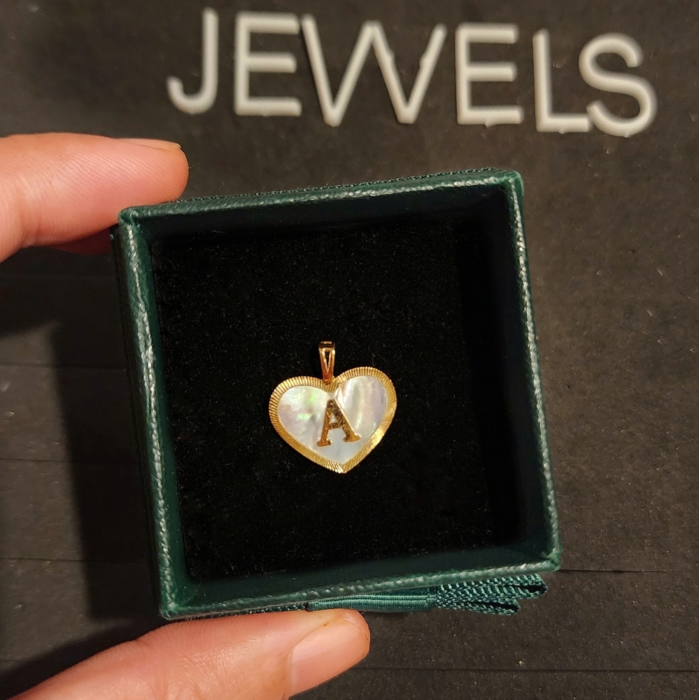SOLD: 18K Real Saudi Gold Heart Initial Pendant with Mother of Pearl